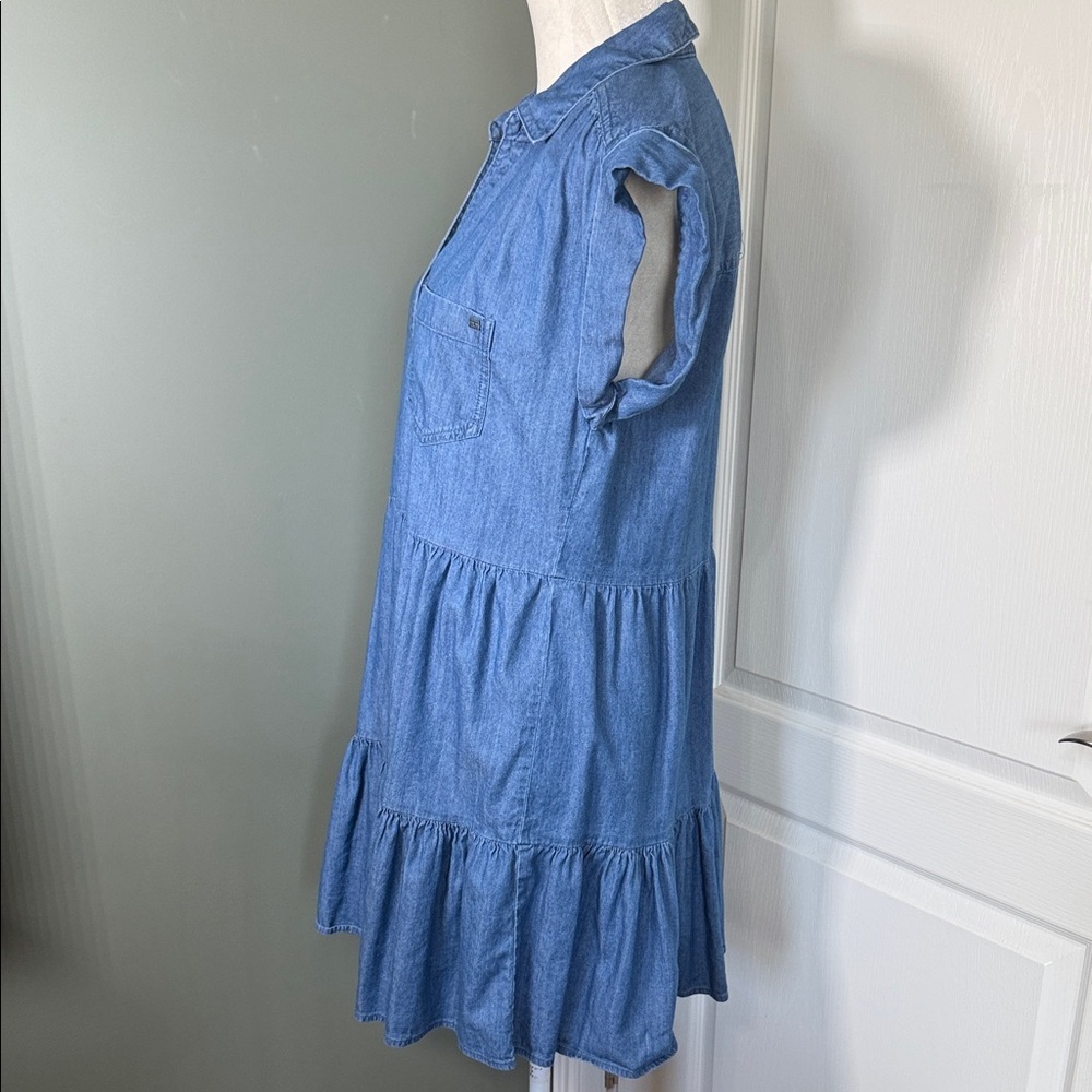 Tommy Hilfiger Chambray Button Front Shirt Dress Size 8 Blue Denim Tiered - Picture 4 of 8